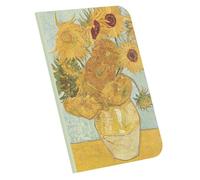 Retronote Vase with Twelve Sunflowers, Van Gogh 1888, cuaderno A4, en blanco, 64 páginas, encuadernación con alambre, tapa flexible, borde ovalado, tela de lienzo, 60 gramos, color amarillo y crema