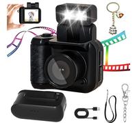 Retroscope Mini Camera, Mini Vintage Camera with 1.44-Inch HD 1080p Screen, 90° Flip Flash Retro Snap Camera with 6 Filters, Mini Retro Camera, Keychain Camera, for Travel Life Video Recording (Black)