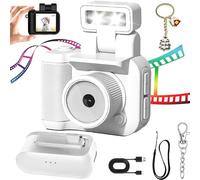 Retrosnap Mini Camera, Mini Vintage Camera with 1.44-Inch HD 1080p Screen, 90° Flip Flash Retro Snap Camera with 6 Filters, Mini Retro Camera, Keychain Camera, for Travel Life Video Recording (White)