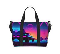 Retrowave Pictures - Bolsa de gimnasio grande de 16 pulgadas, ligera, bolsa de lona para viajes, deportes, bolsa de hospital para mamá, Black, Talla única