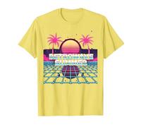 Retrowave Summer: Puesta de Sol Tropical Inspirada en los años 80 Camiseta, Hombre, Limón, L