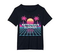 Retrowave Summer: Puesta de Sol Tropical Inspirada en los años 80 Camiseta, Mujer Tallas Grandes, Negro, 6XL Grande