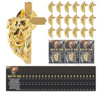 Retrowavy Juego de 18 pines de cruz en forma de león para el día del padre con tarjeta cristiana de hombre de Dios, regalos cristianos para hombres, padre, marido, abuelo, amigos masculinos
