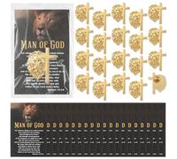 Retrowavy Juego de 20 pines de cruz en forma de león para el día del padre con tarjeta cristiana de hombre de Dios, regalos cristianos para hombres, padre, marido, abuelo, amigos masculinos