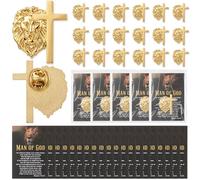 Retrowavy Juego de 40 pines de cruz en forma de león para el día del padre con tarjeta cristiana de hombre de Dios, regalos cristianos para hombres, padre, marido, abuelo, amigos masculinos