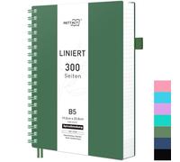RETTACY B5 Cuaderno de notas, libreta, cuadernos espiralados, 150 hojas/300 páginas para escribir, papel de 100 g/m² con líneas para cuaderno, tapa dura de PVC, 19 x 25 cm - Verde oscuro