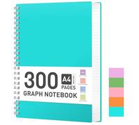 RETTACY Bloc de notas A4 cuadriculado, cuaderno de espiral de 100 g/m² con 300 páginas/150 hojas para dibujar, tapa dura de plástico PVC, para diario, universidad, conferencias, viajes, 21,5 x 27,9