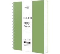 RETTACY Bloc de notas A5, cuaderno de espiral, 300 hojas/150 páginas para escribir, papel rayado universitario de 100 g/m², tapa dura de PVC, 14,5 x 21 cm, verde, A5-150S-SL-GREEN-DE-N