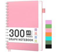 RETTACY Bloc de notas A5 cuadriculado, cuaderno de espiral de 100 g/m² con 300 páginas/150 hojas para dibujar, tapa dura de plástico PVC, para diario, universidad, conferencias, viajes, 14,5 x 21 cm