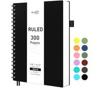 RETTACY Bloc de notas B5 con espiral, 150 hojas/300 páginas para escribir, papel rayado universitario de 100 g/m², tapa dura de PVC, 19 x 25 cm, color negro