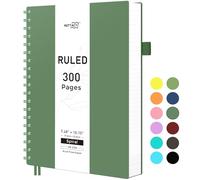RETTACY Bloc de notas B5, cuaderno, cuadernos con espiral, 300 hojas/150 páginas para escribir, papel rayado universitario de 100 g/m², tapa dura PVC, 19 x 25 cm, verde oscuro