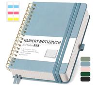 RETTACY Bloc de notas B5 cuadriculado Bullet Journal con papel grueso de 100 g/m², 150 hojas, cuaderno para oficina y escuela, funda de piel, color gris y azul, 17,6 cm x 25 cm