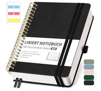 RETTACY Cuaderno A4 a rayas, Bullet Journal con papel grueso de 100 g/m², 150 hojas/300 páginas numeradas, cuaderno universitario para oficina y escuela, funda de piel, color negro, 21 cm x 29,7 cm