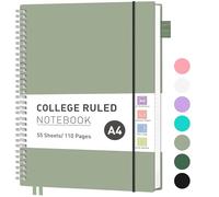 RETTACY Cuaderno A4 a rayas, ligero, cuaderno de anillas, diario de 55 hojas/110 páginas para escribir, bloc de notas de 100 g/m², diario de PVC con líneas universitarias, 21,5 x 27,9 cm, verde