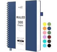 RETTACY Cuaderno A4 con espiral, 150 hojas/300 páginas para escribir, papel rayado universitario de 100 g/m², tapa dura de PVC, 21,5 x 27,9 cm, azul marino