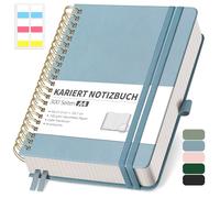 RETTACY Cuaderno A4 cuadriculado, Bullet Journal con papel grueso de 100 g/m², 150 hojas, bloc universitario para oficina y escuela, funda de cuero, gris-azul, 21 cm x 29,7 cm