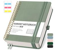 RETTACY Cuaderno A4, cuadriculado, con papel grueso de 100 g/m², 150 hojas, cuaderno para oficina y escuela, funda de piel, color verde claro, 21 cm x 29,7 cm