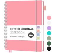 RETTACY Cuaderno A4 de puntos redondos, cuadrícula punteada, 110 páginas/55 hojas para escribir, bloc de notas con bolsillo de PVC, lazo para bolígrafo, regla, marcapáginas para mujeres, hombres,