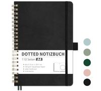 RETTACY Cuaderno A4 Dotted, Bullet Dot Journal con papel grueso de 100 g/m², 55 hojas, cuaderno para oficina y escuela, funda de piel, color negro, 21 cm x 29,7 cm