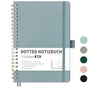 RETTACY Cuaderno A4 Dotted, Bullet Dot Journal con papel grueso de 100 g/m², 55 hojas, cuaderno para oficina y escuela, funda de piel, color gris y azul, 21 cm x 29,7 cm