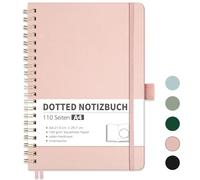 RETTACY Cuaderno A4 Dotted, Bullet Dot Journal con papel grueso de 100 g/m², 55 hojas, cuaderno para oficina y escuela, funda de cuero, color oro rosa, 21 cm x 29,7 cm