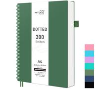 RETTACY Cuaderno A4 Punteado, Bullet Dot Journal, Cuadernos de Espiral 150 Hojas/300 Páginas para Escribir, 100gsm, Tapa Dura de PVC, para Mujeres Hombres Trabajo Oficina Escuela, 21.5 x 27.9cm