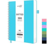 RETTACY Cuaderno A4 Punteado, Bullet Journal Espiral Punteado con 300 Páginas, Libreta de Anillas de Tapa Blanda 100 g/m² Gruesa para Mujeres Hombres Trabajo Oficina Escuela, 14.5 x 21 cm - Azul