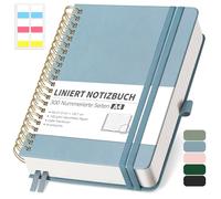 RETTACY Cuaderno A4 rayado, Bullet Journal con papel grueso de 100 g/m², 150 hojas/300 páginas numeradas, cuaderno universitario para oficina y escuela, funda de piel, gris azulado, 21 cm x 29.7 cm
