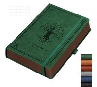 RETTACY Cuaderno A5 a Cuadros, Cuaderno Grueso con Relleno, Tapa Dura de Cuero 320 Páginas, Papel Cuadriculado de 100gsm, Bolsillo Interior, para Oficina Escuela Trabajo Hombres Mujeres Trabajo, 14.5