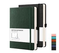 RETTACY Cuaderno A5 con lunares, paquete de 2 unidades, con 320 páginas numeradas, tapa dura, papel grueso de 120 g/m², 8 hojas perforadas, bolsillo interior, color negro y verde