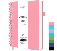 RETTACY Cuaderno A5 con Puntos, Cuaderno en Espiral, 300 Hojas/150 Páginas para Escribir, 100 g/m², Tapa Dura de PVC, para Mujeres, Hombres, Trabajo, Oficina, Escuela, 14,5 x 21 cm, Rosa