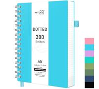 RETTACY Cuaderno A5 con Puntos, Cuaderno en Espiral, 300 Hojas/150 Páginas para Escribir, 100 g/m², Tapa Dura de PVC, para Mujeres, Hombres, Trabajo, Oficina, Escuela, 14,5 x 21 cm, Azul