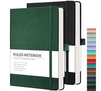 RETTACY Cuaderno A5 con tapa dura rayada, 2 unidades, diario grueso con papel numerado 376, 2 separadores de notas adhesivas, papel de 100 g/m², 8 hojas perforadas, lazo para bolígrafo, bolsillo