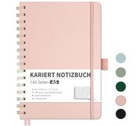 RETTACY Cuaderno A5 cuadriculado, Bullet Journal con papel grueso de 100 g/m², 70 hojas, cuaderno universitario para oficina y escuela, funda de piel, oro rosa, 14,8 cm x 21 cm