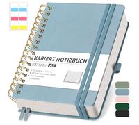RETTACY Cuaderno A5, cuadriculado, con papel grueso de 100 g/m², 150 hojas, cuaderno para oficina y escuela, funda de piel, color gris y azul, 14,8 cm x 21 cm