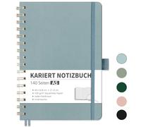 RETTACY Cuaderno A5, cuadriculado, con papel grueso de 100 g/m², 70 hojas, cuaderno para oficina y escuela, funda de piel, color gris y azul, 14,8 cm x 21 cm