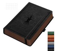 RETTACY Cuaderno A5, cuadriculado, piel, tapa dura, 320 páginas | Papel grueso de 100 g/m², sin impresión, alineación precisa para gráficos, matemáticas y notas con textura, color negro