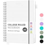 RETTACY Cuaderno A5, diarios para mujer forrado, cuaderno espiral de alambre, 160 páginas para escribir, papel rayado universitario de 100 g/m², bolsillo de PVC, lazo para bolígrafo, regla
