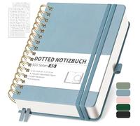 RETTACY Cuaderno A5 Dotted, Bullet Dot Journal con papel grueso de 100 g/m², 150 hojas, cuaderno para oficina y escuela, funda de piel, color gris y azul, 14,8 cm x 21 cm