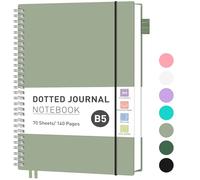 RETTACY Cuaderno B5 con puntos de bala, cuadrícula de puntos, 140 páginas/70 hojas para escribir, bloc de notas con bolsillo de PVC, lazo para bolígrafo, regla, marcapáginas para mujeres, hombres,