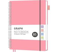 RETTACY Cuaderno B5 cuadriculado, cuaderno universitario con 70 hojas/140 páginas, tapa blanda de PVC, cuaderno espiral con papel de 100 g/m², adecuado para aprendizaje, universidad, conferencias