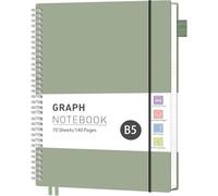 RETTACY Cuaderno B5 cuadriculado, cuaderno universitario con 70 hojas/140 páginas, tapa blanda de PVC, cuaderno espiral con papel de 100 g/m², adecuado para aprendizaje, universidad, conferencias