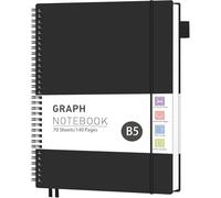 RETTACY Cuaderno B5 cuadriculado, cuaderno universitario con 70 hojas/140 páginas, tapa blanda de PVC, cuaderno espiral con papel de 100 g/m², adecuado para aprendizaje, universidad, conferencias