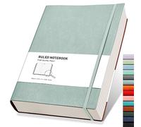 RETTACY Cuaderno con líneas A4, diario grueso y rayado, cuaderno extra grande de composición de tapa blanda con 2 notas adhesivas gratis, 320 páginas, bolsillo interior de 21.5x27.9 cm, color azul