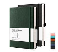 Rettacy - Cuaderno de notas (A5, 2 unidades, tapa dura, con separadores de notas adhesivas, 384 páginas con rayas, papel de 100 g/m², 1 bolsillo trasero, soporte para bolígrafo, 14,8 x 21,3 cm)