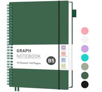 RETTACY - Cuaderno de papel gráfico con cuadrícula, 140 páginas, tamaño B5 (19 x 25 cm), 5 mm por cuadrado, papel grueso de 100 gsm, cubierta de plástico flexible, encuadernado en espiral, para la