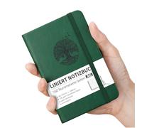 RETTACY Cuaderno DIN A6 a rayas, 160 páginas, papel grueso de 100 g/m², tapa dura, verde oscuro (105 x 148 mm)