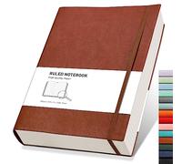 RETTACY Cuaderno rayado A4 para la universidad, diario grueso con tapa blanda extragrande, con 2 notas adhesivas gratis, 320 páginas, cuero sintético, bolsillo interior, 21.5 x 27.9 cm - Marrón