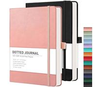 RETTACY Paquete de 2 cuadernos de puntos A5, diario de cuadrícula de puntos con 320 páginas numeradas, tapa dura, papel grueso de 120 g/m², 8 hojas perforadas, soporte para bolígrafos, bolsillo