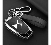 RETTYAT Funda para Llaves de Coche para DS 7 2023 2024 2025, Carcasa Mando Llave con Llavero Cubierta Llaves Funda Protectora para Llavero de Cuero Coche Accesorios,A-Black